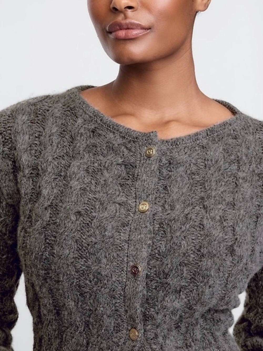 GAPxCult Gaia Cropped Fuzzy Button Cardigan in Charcoal Gray, Size Small, EUC - Picture 2 of 2